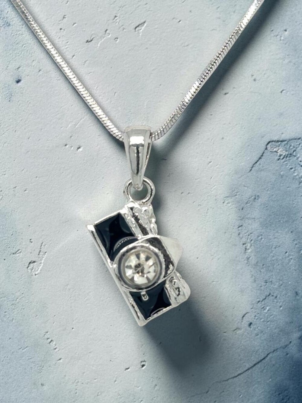 Silver-Tone Rhinestone Camera Pendant - Picture 1 of 3